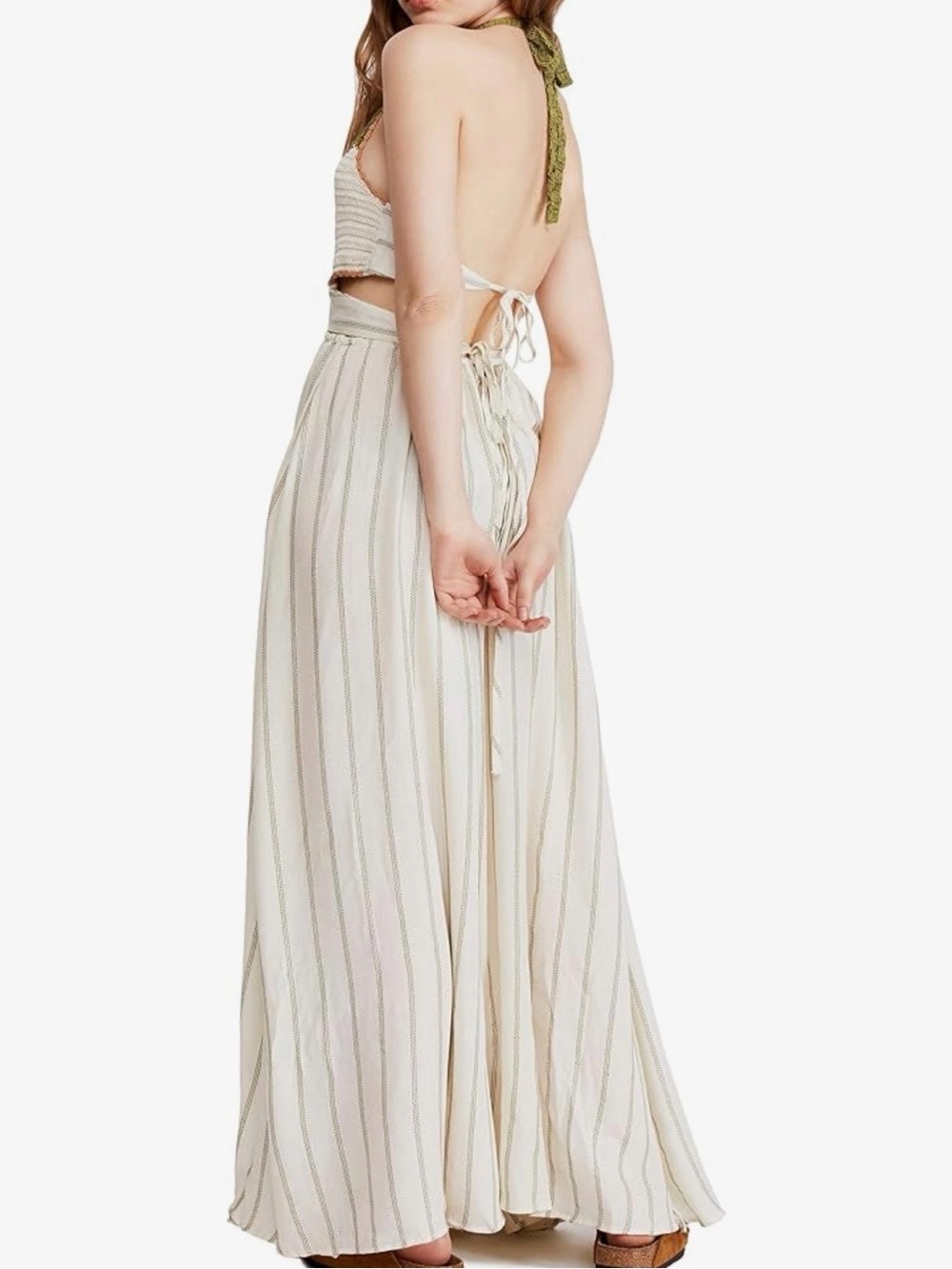 Free People Cream and Olive Striped Maxi Skirt - Picture 2 of 4